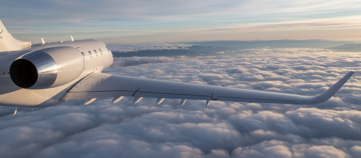 Jet d'affaires en vol au-dessus des nuages.
